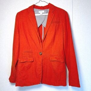 Kenar Womens Red Linen Cotton Blend‎ Single Button Blazer Jacket Size S